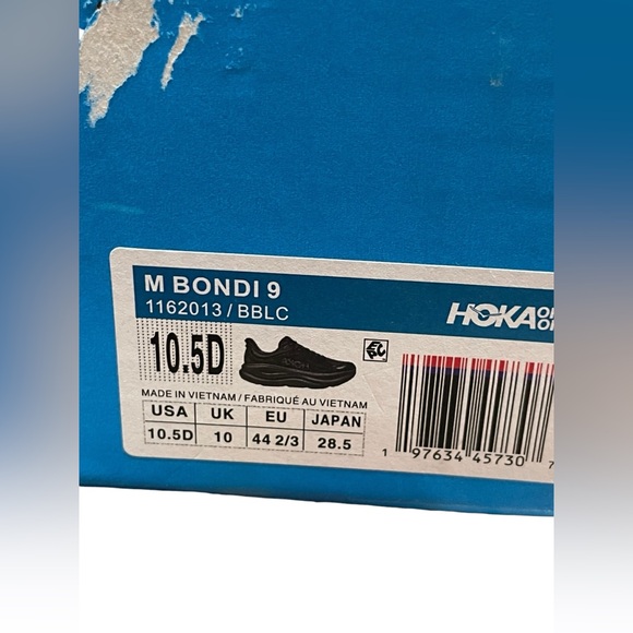 Hoka One One Bondi 9 Shoes Mens Size 10.5D Triple Black 1162013-BBLC NEW - Picture 10 of 10